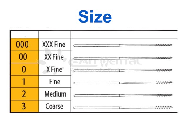 size for mani barbed broaches dental use